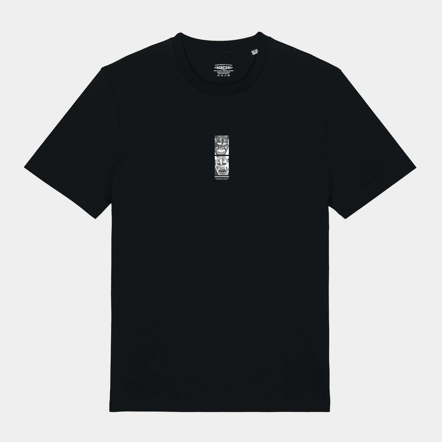 Aomori Black Organic T-shirt with Japanese demon graphic on the front.