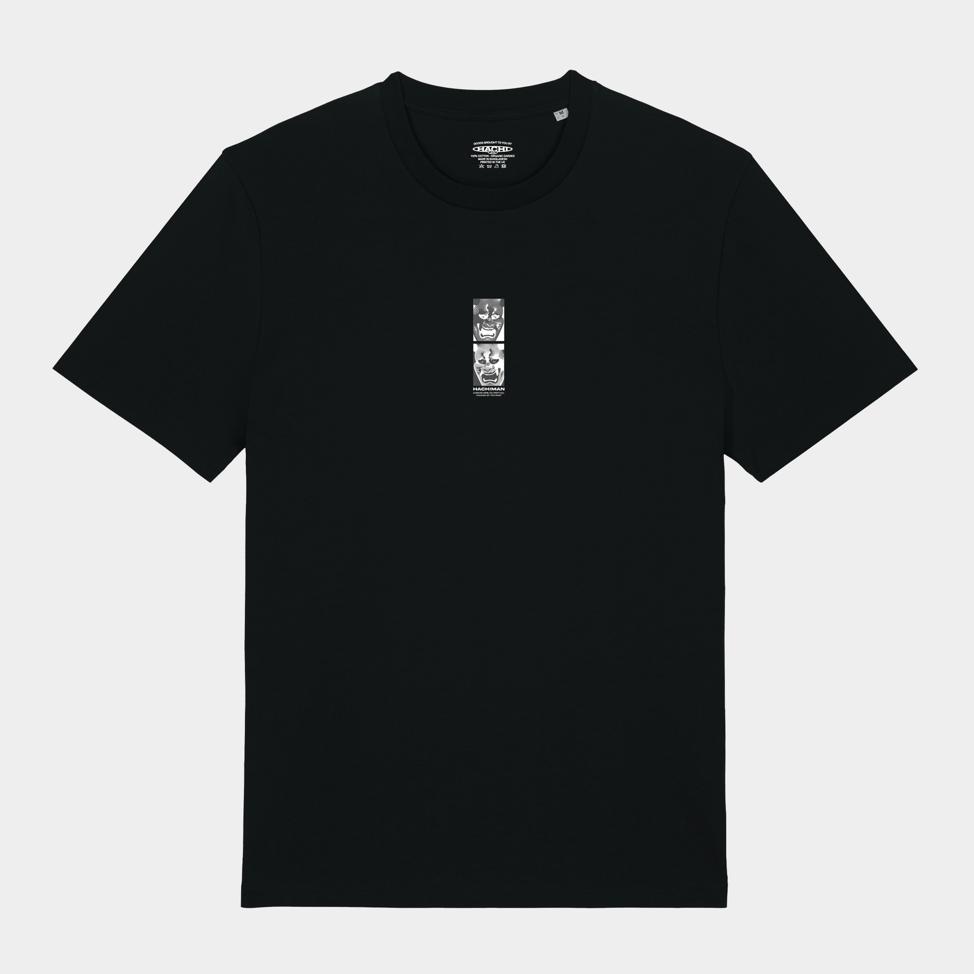 Aomori Black Organic T-shirt with Japanese demon graphic on the front.